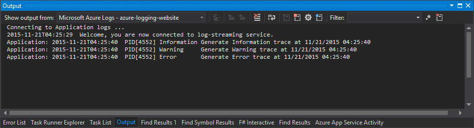 Streaming Logs into the Output window